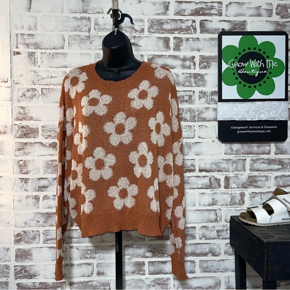 Gili Floral Knit Sweater - burnt orange and Cream NWT medium - Picture 1 of 8